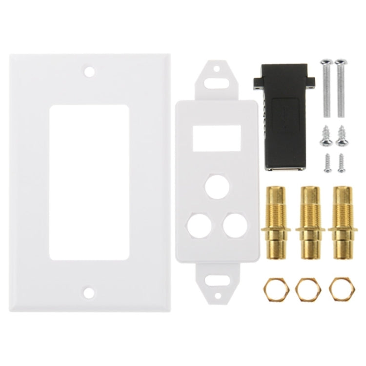 USB 2.0 Female Plug + 3 RCA Female Plugs Wall Plate Panel