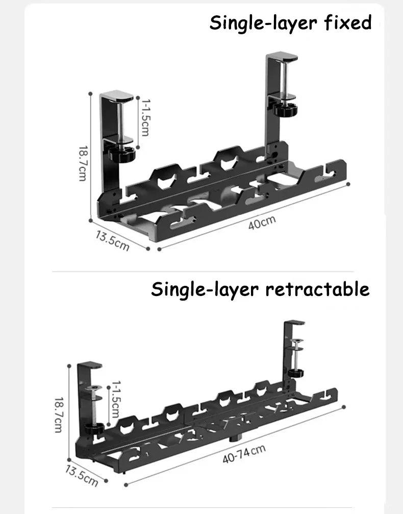 Telescopic Under Desk Cable Management Tray – Metal Under Table Storage Rack for Home Office, Router & Power Strip Organizer