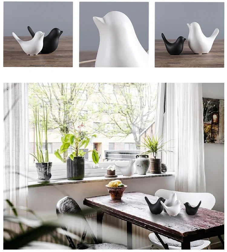 Nordic Ceramic Bird Figurine – Black or White Modern Sculptural Ornament