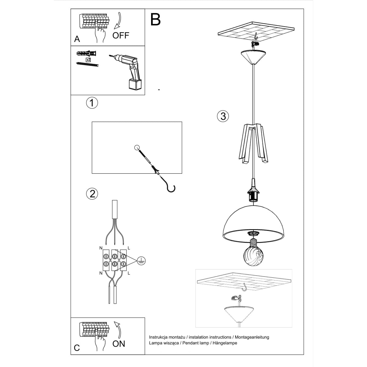 Pendant lamp steel, wood Casco modern Design E27