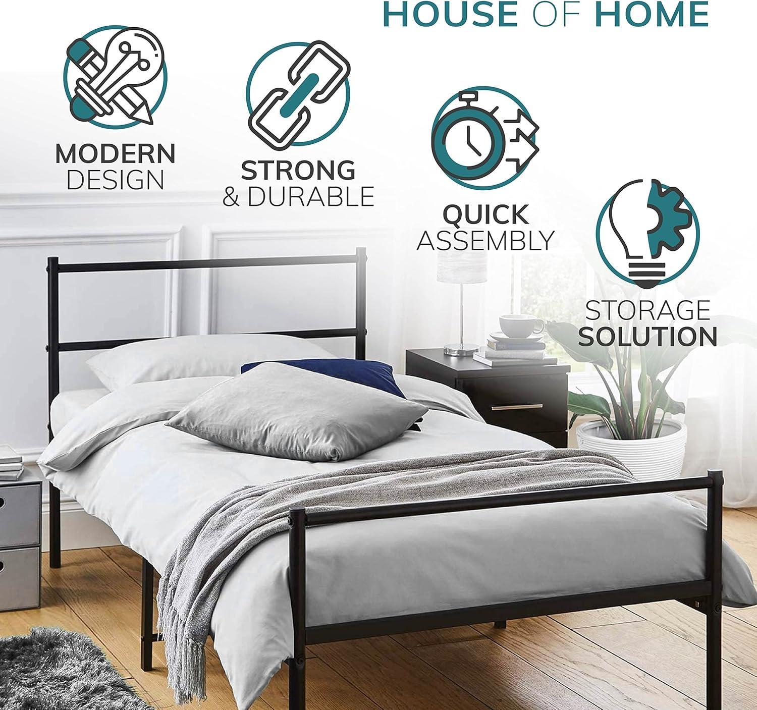 USED Extra Strong Single Metal Bed Frame In Black - Improved