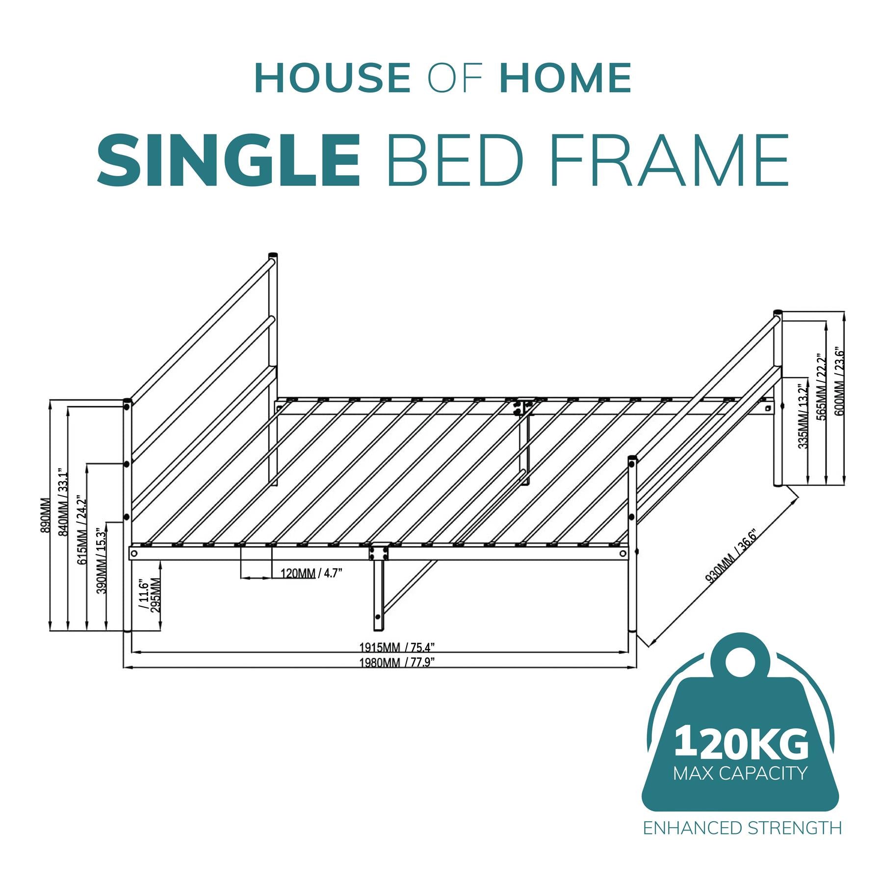 USED Extra Strong Single Metal Bed Frame In Black - Improved
