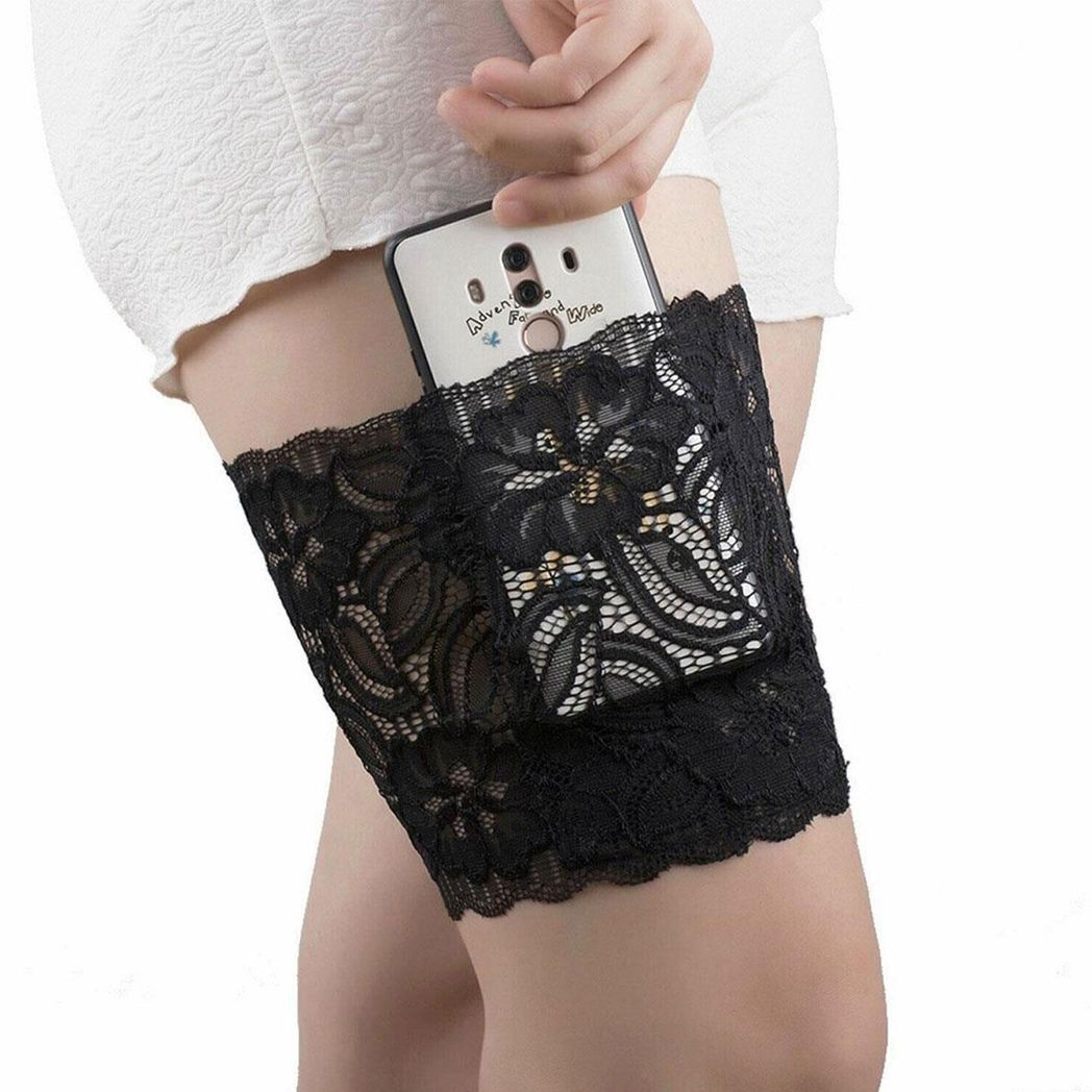 Aquarius Women's Lace Thigh Band with Anti-Slip Cellphone Pocket, Choose Colour