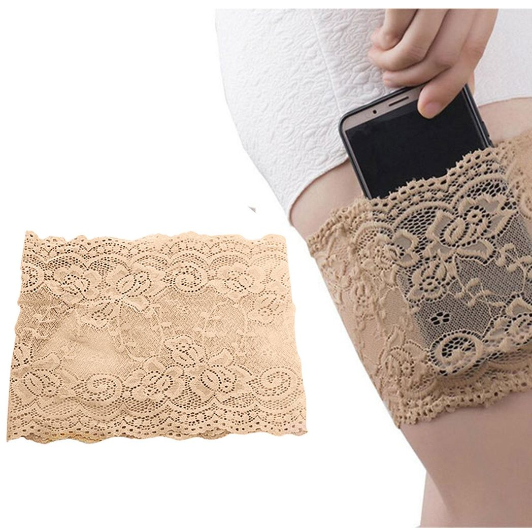 Aquarius Women's Lace Thigh Band with Anti-Slip Cellphone Pocket, Choose Colour