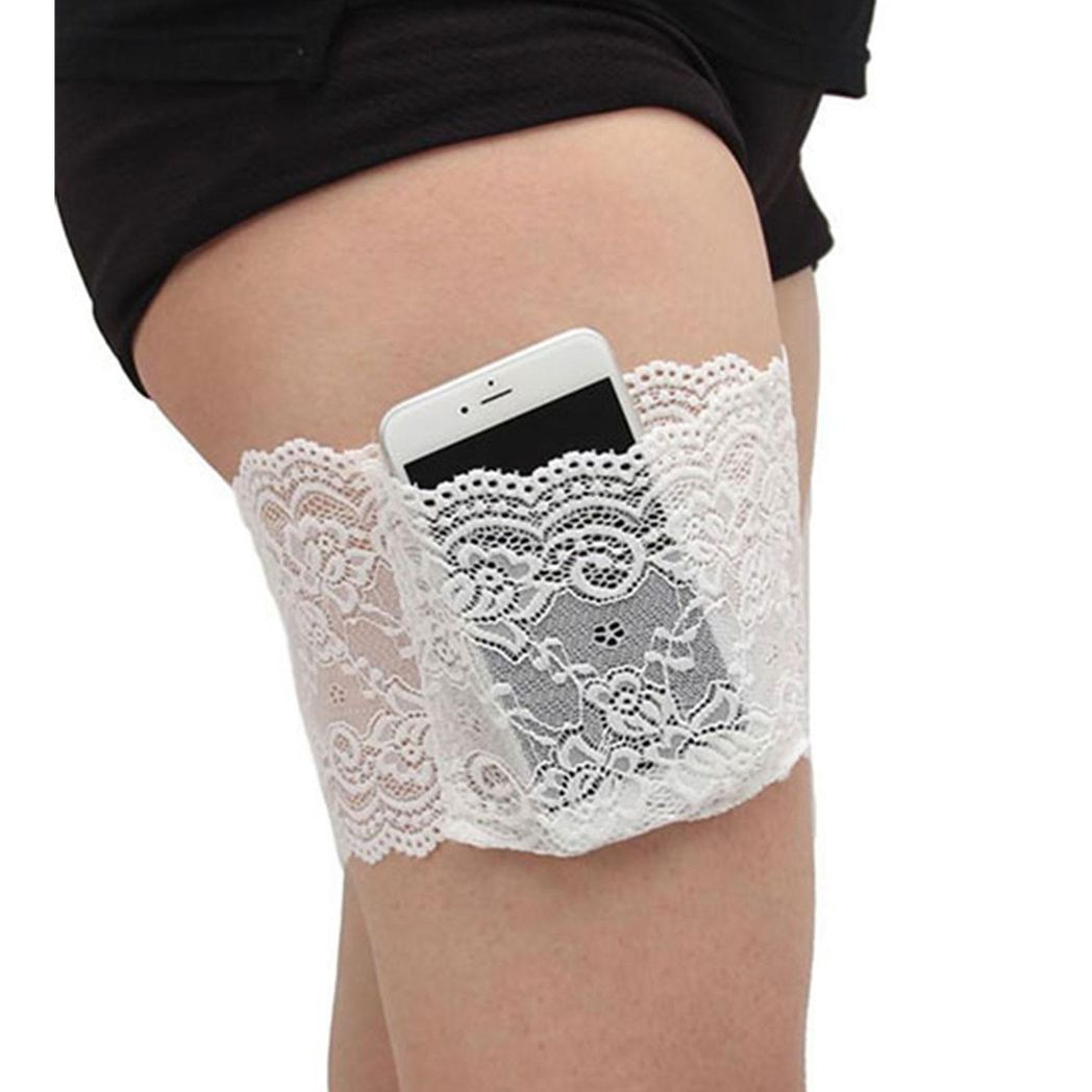 Aquarius Women's Lace Thigh Band with Anti-Slip Cellphone Pocket, Choose Colour