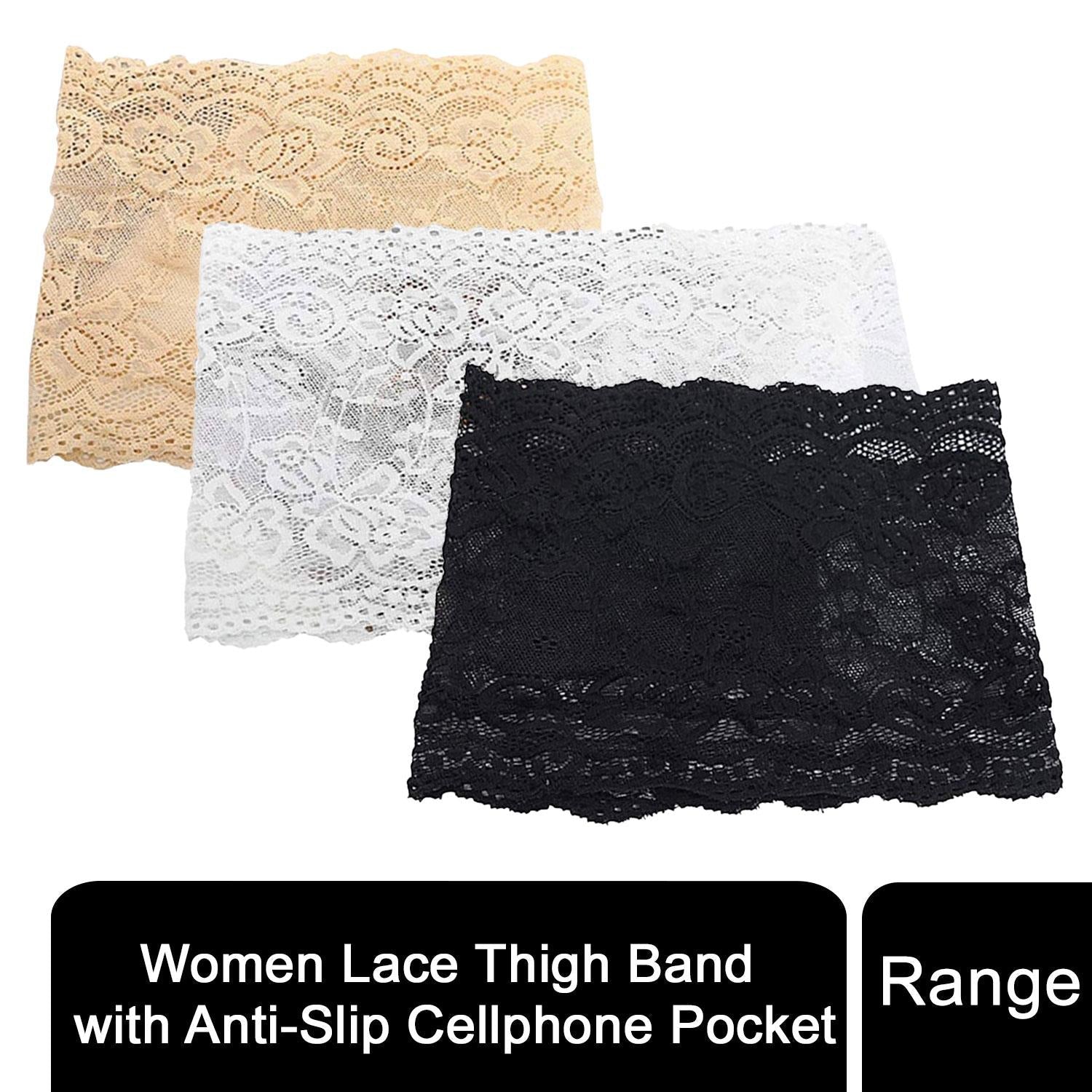 Aquarius Women's Lace Thigh Band with Anti-Slip Cellphone Pocket, Choose Colour