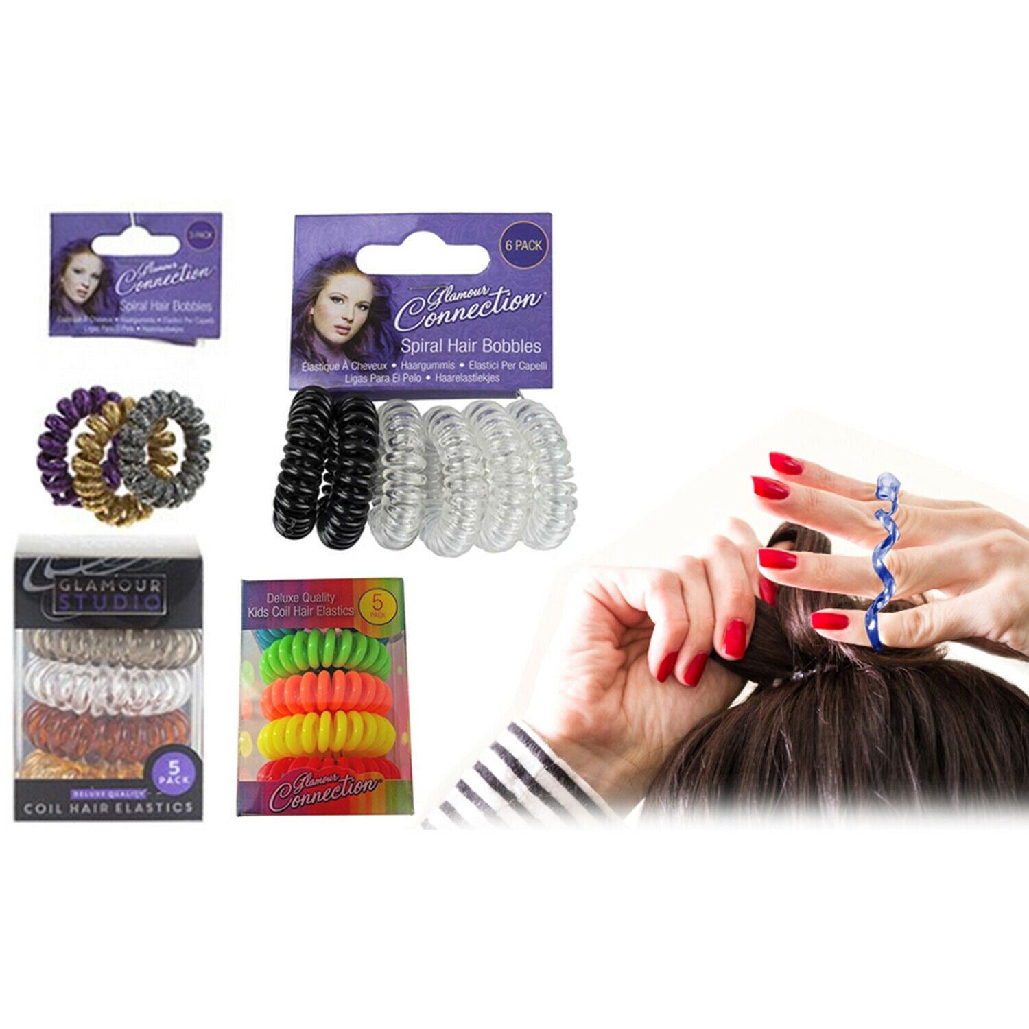 PMS Clear/Coloured/Glitter Hair Tone Spiral Bobble Hair Accessories