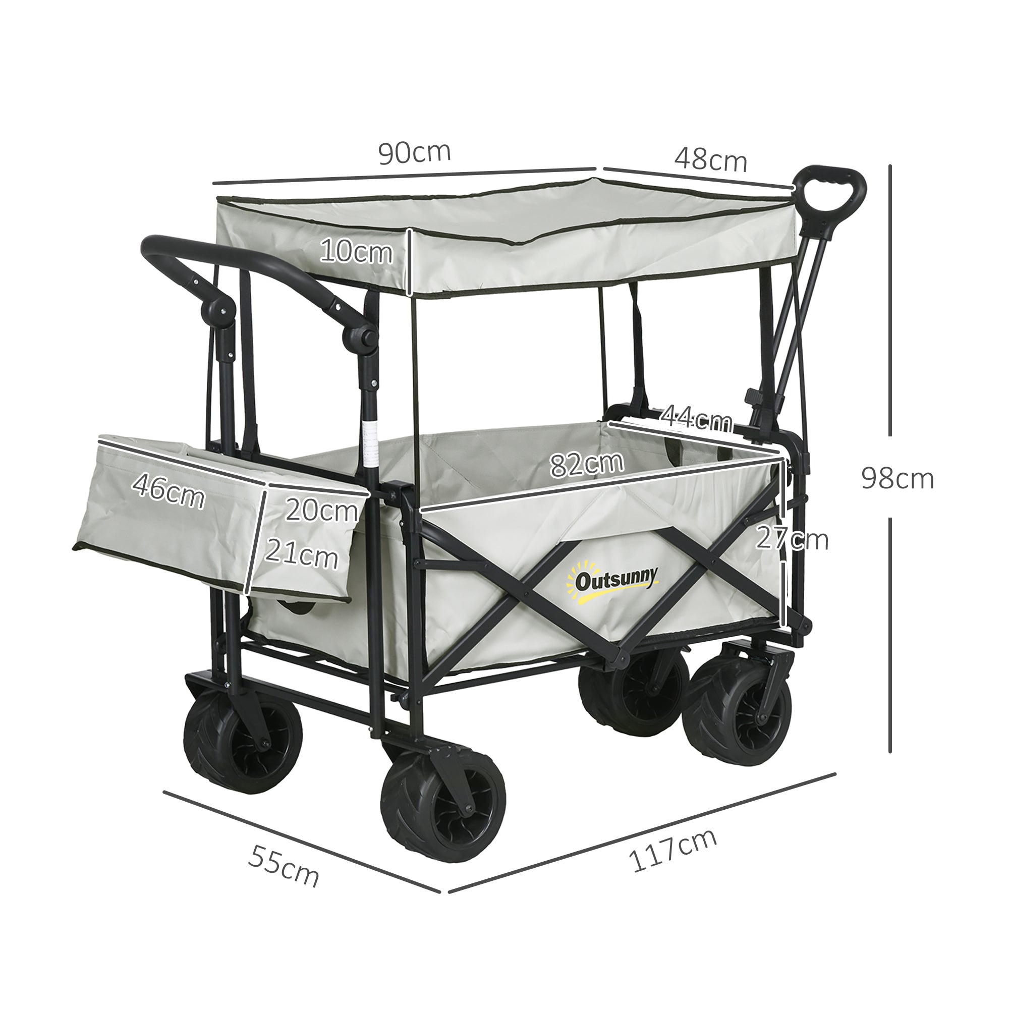 Outsunny Outdoor Push Pull Wagon Stroller Cart with Canopy Top