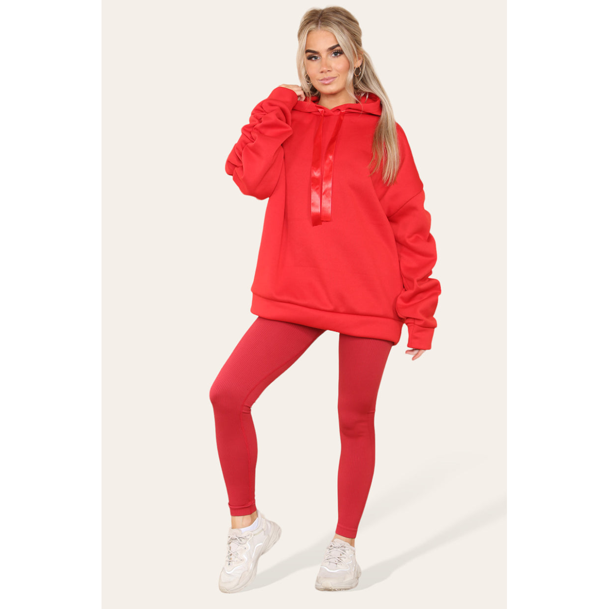 Ruched Sleeves Plus Size Hoodie with Satin Ribbon - Stylish Comfort