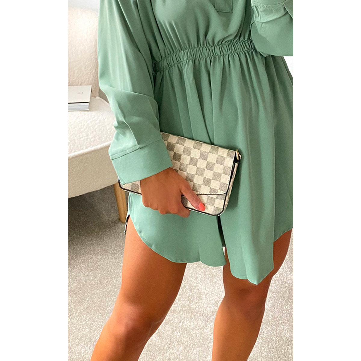 Check Print Clutch Bag