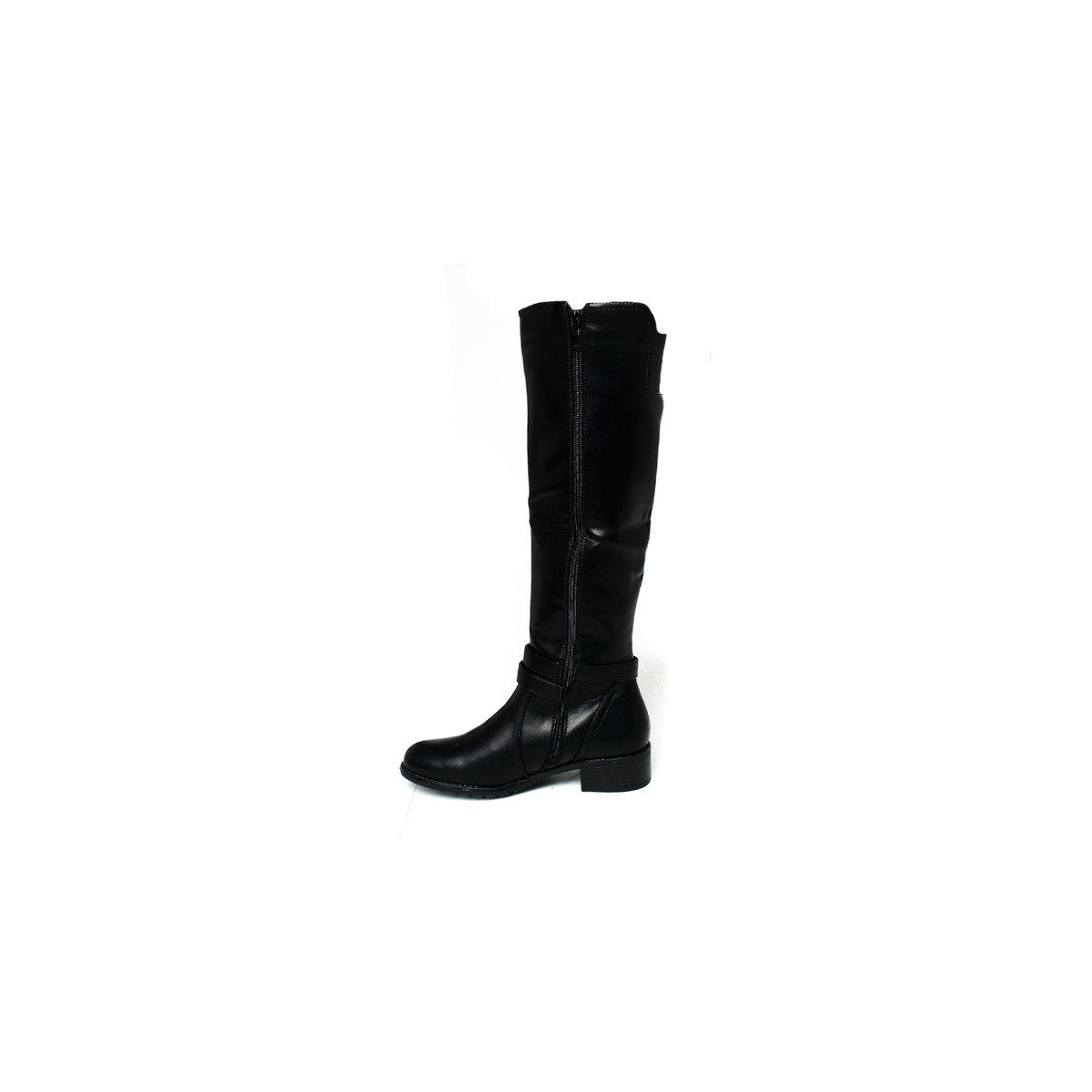 Faux Leather Buckle Knee High Boots