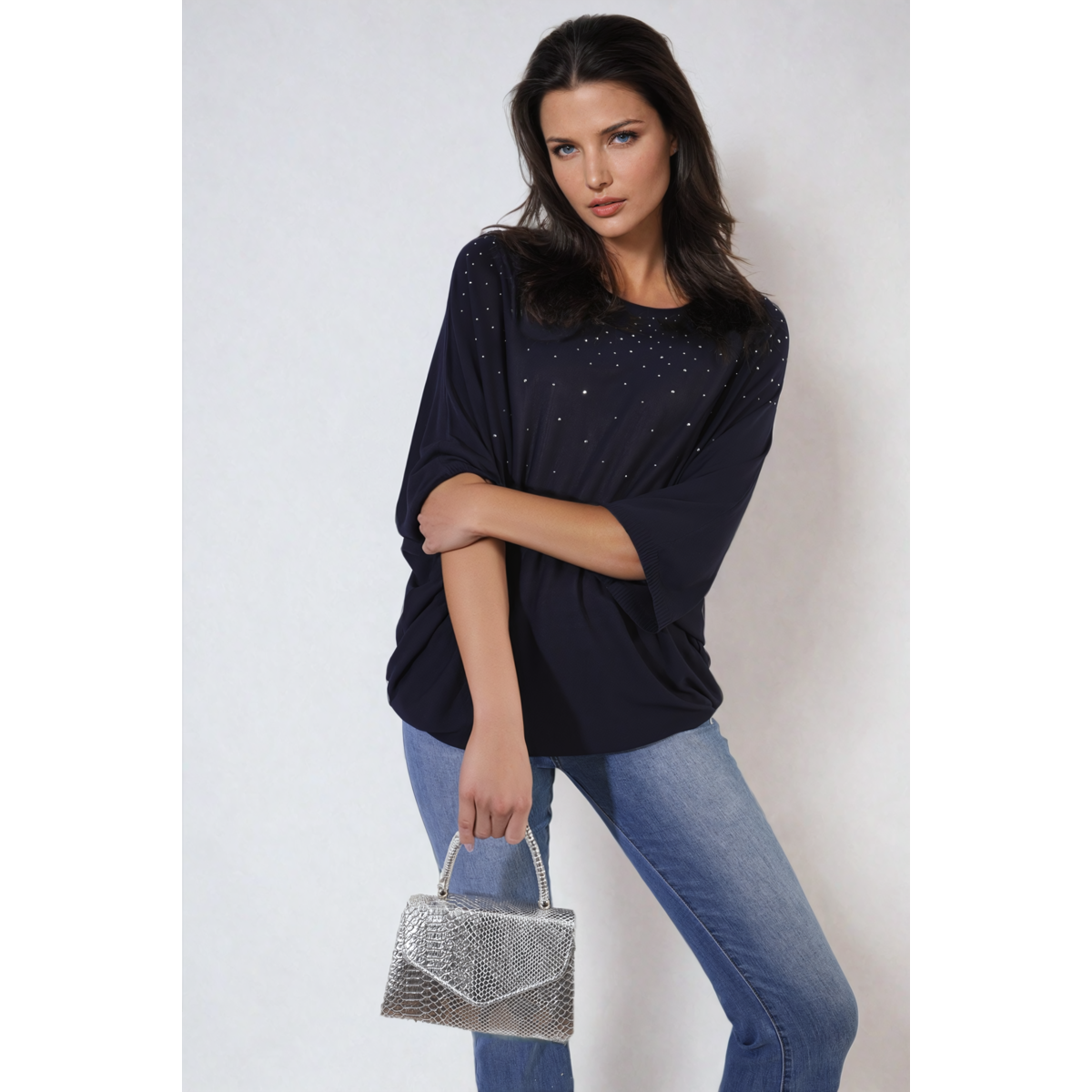 Round Neck Studded Oversized Top