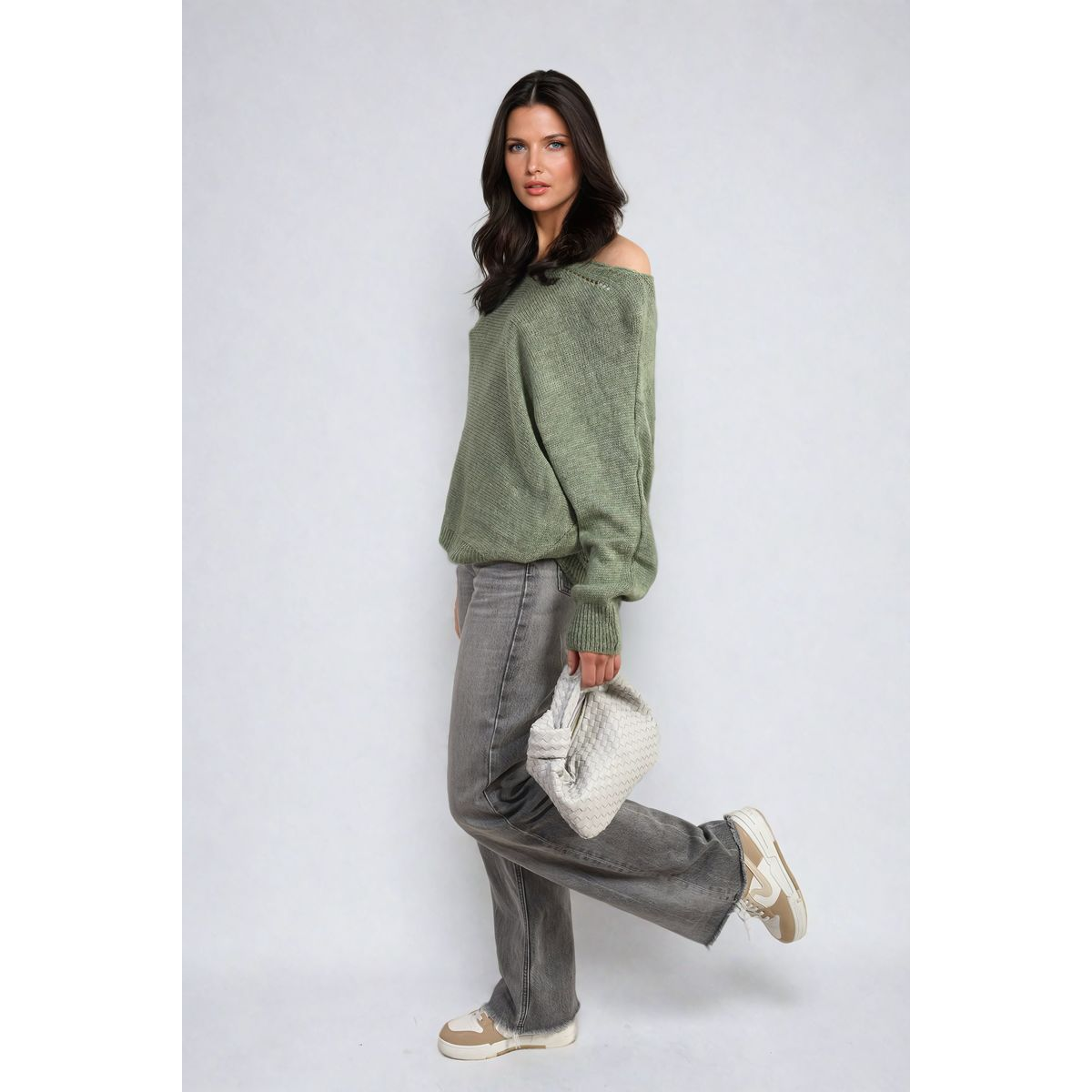 Crew Neck Back Patterned Knitted Jumper