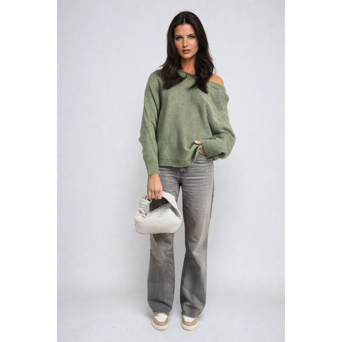 Crew Neck Back Patterned Knitted Jumper