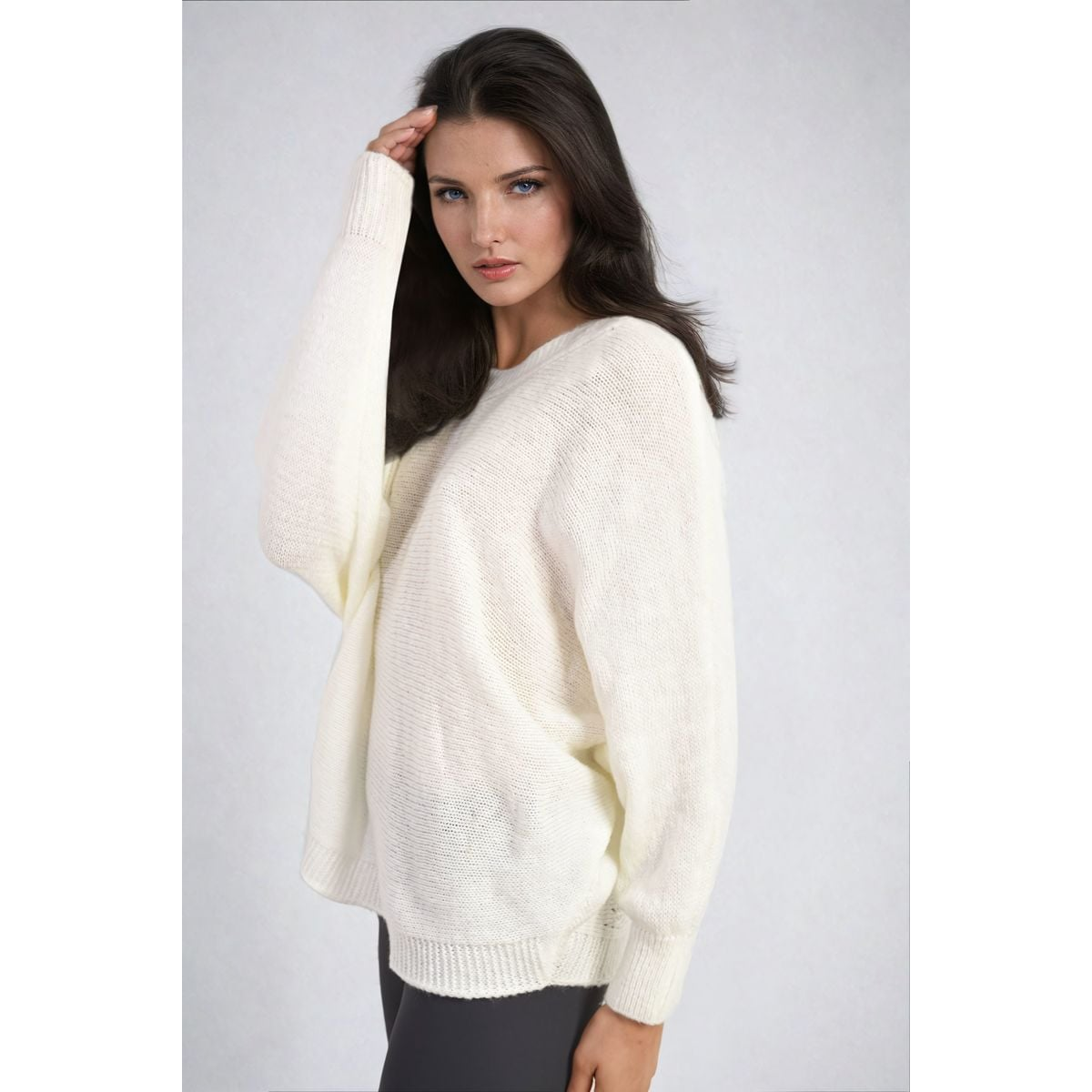 Crew Neck Back Patterned Knitted Jumper