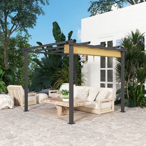 Outsunny 3 x 3(m) Aluminium Pergola with Retractable Roof, Garden Gazebo