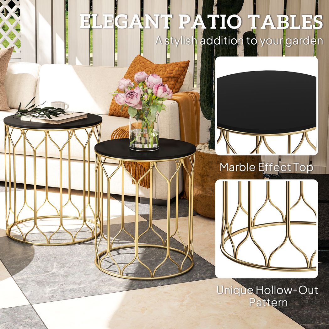 Outsunny Nesting Small Garden Table Set of 2 with Marble Effect Top