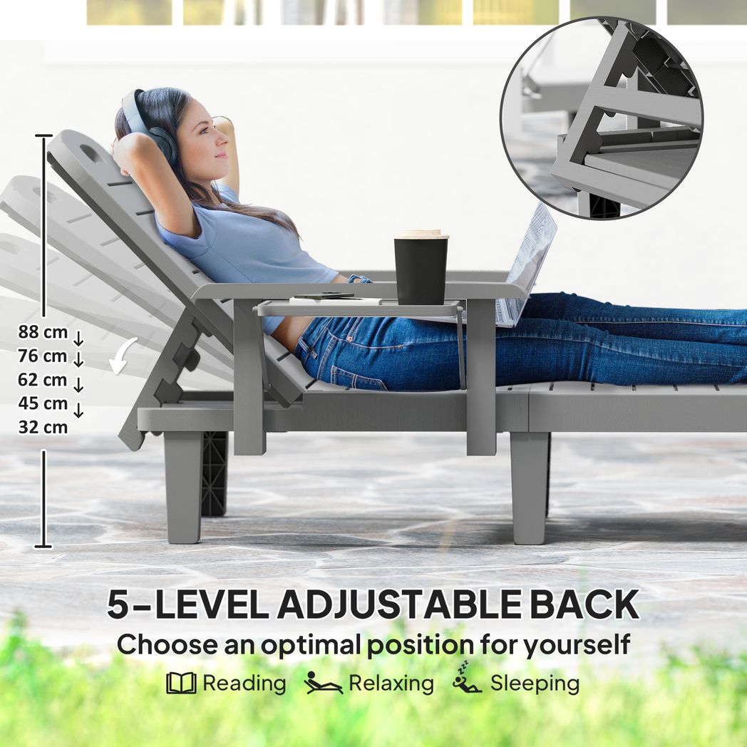 Outsunny Set of 2 Resin Reclining Sun Loungers for Garden