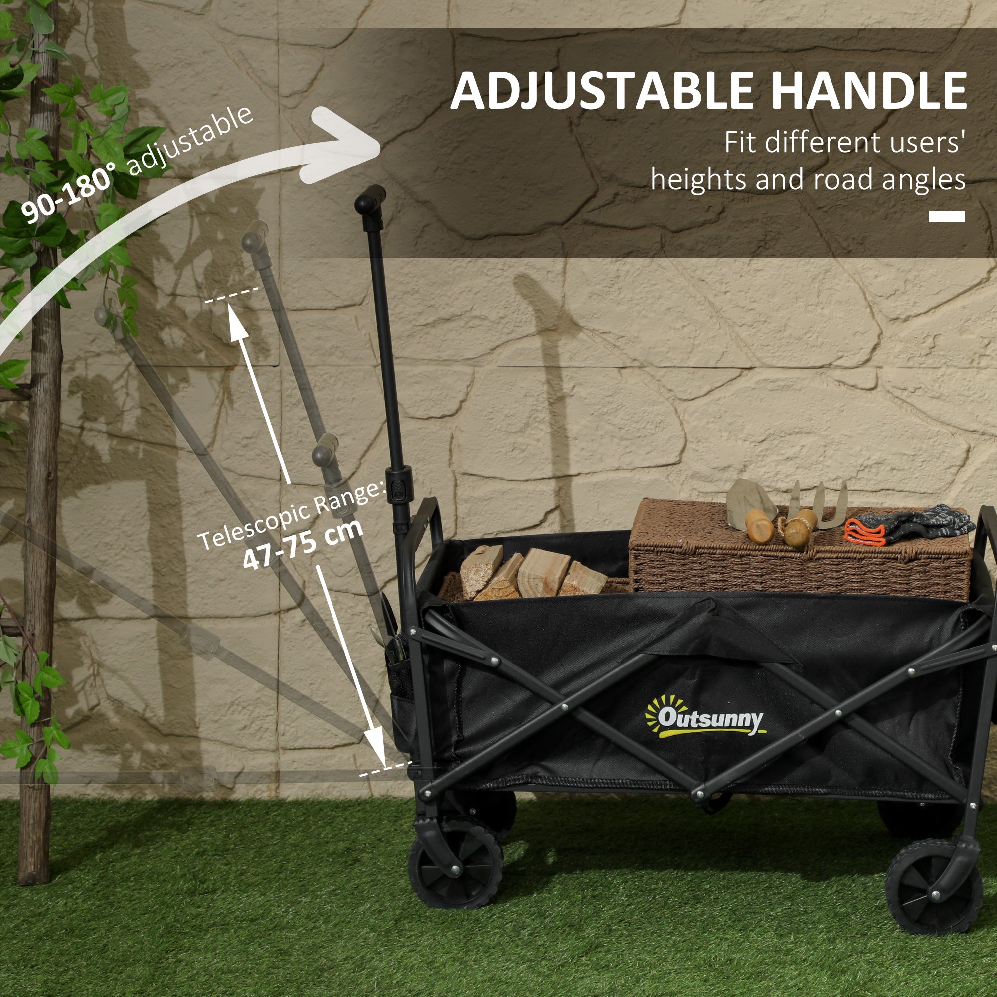 Outsunny 62L Festival Trolley, 120kg Heavy Duty Folding Trolley Cart, Black