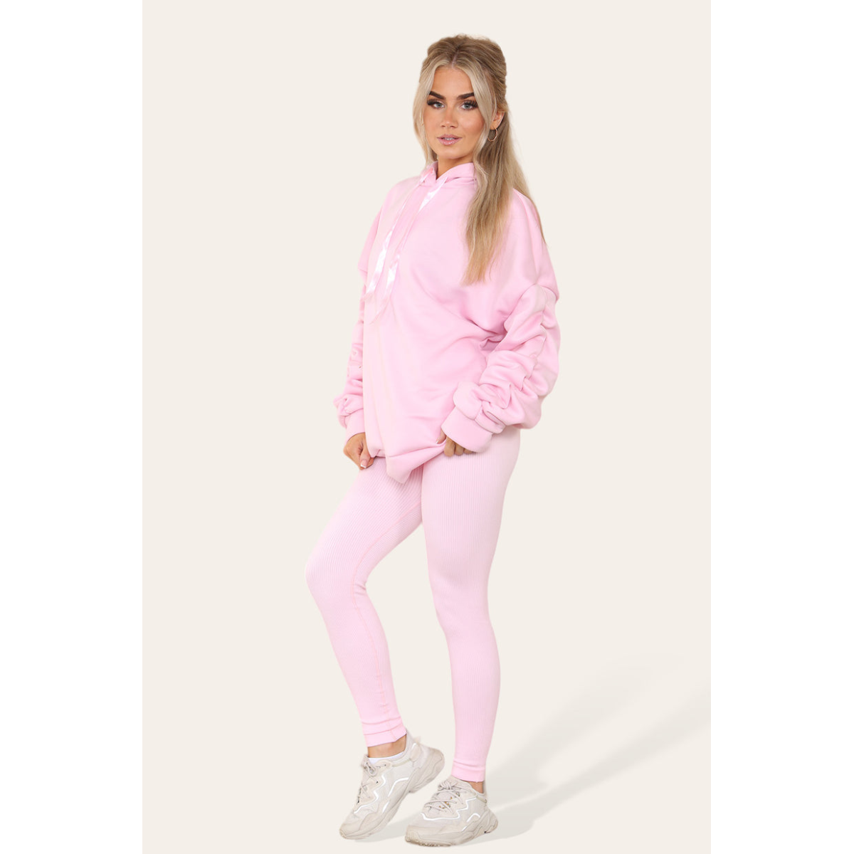 Ruched Sleeves Plus Size Hoodie with Satin Ribbon - Stylish Comfort