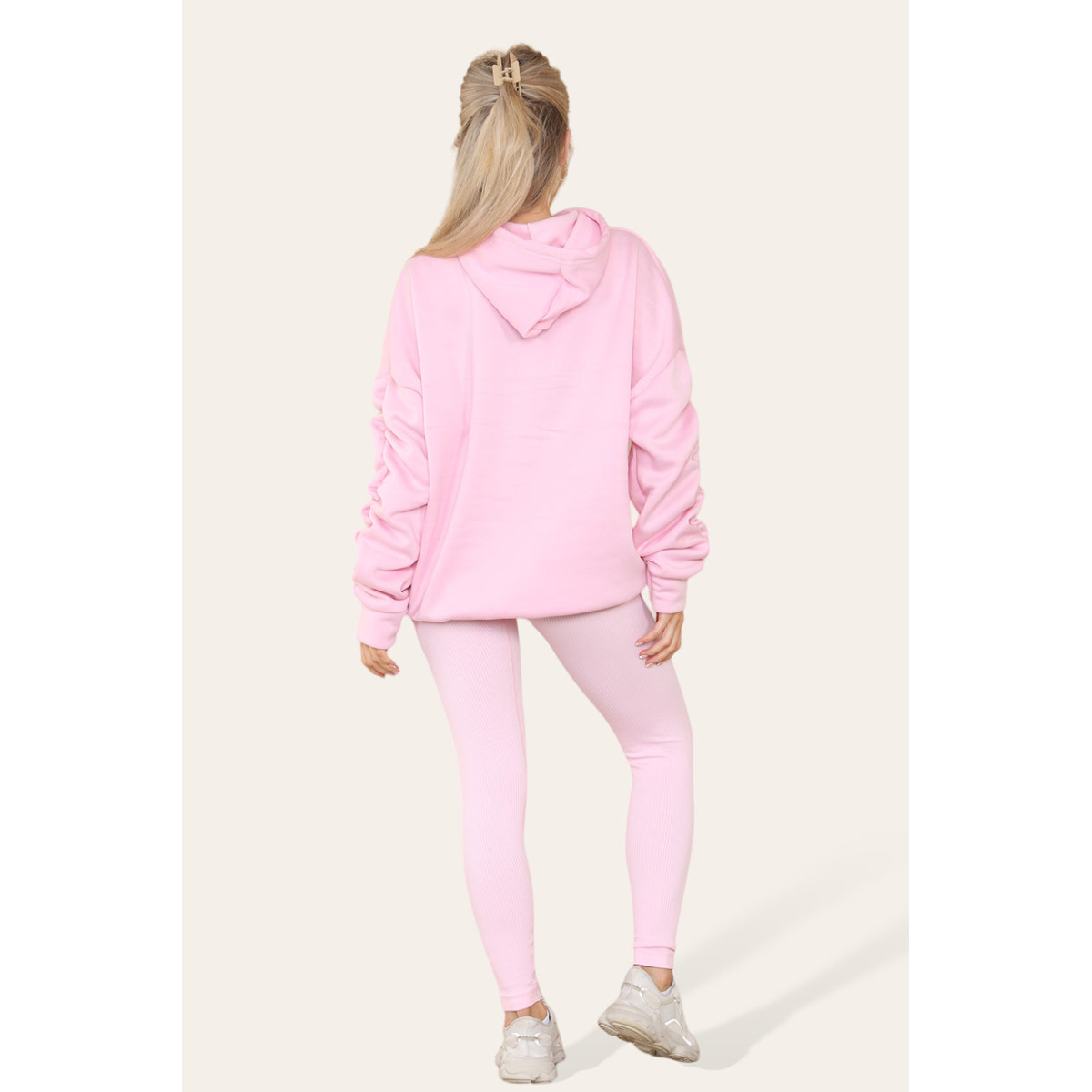 Ruched Sleeves Plus Size Hoodie with Satin Ribbon - Stylish Comfort