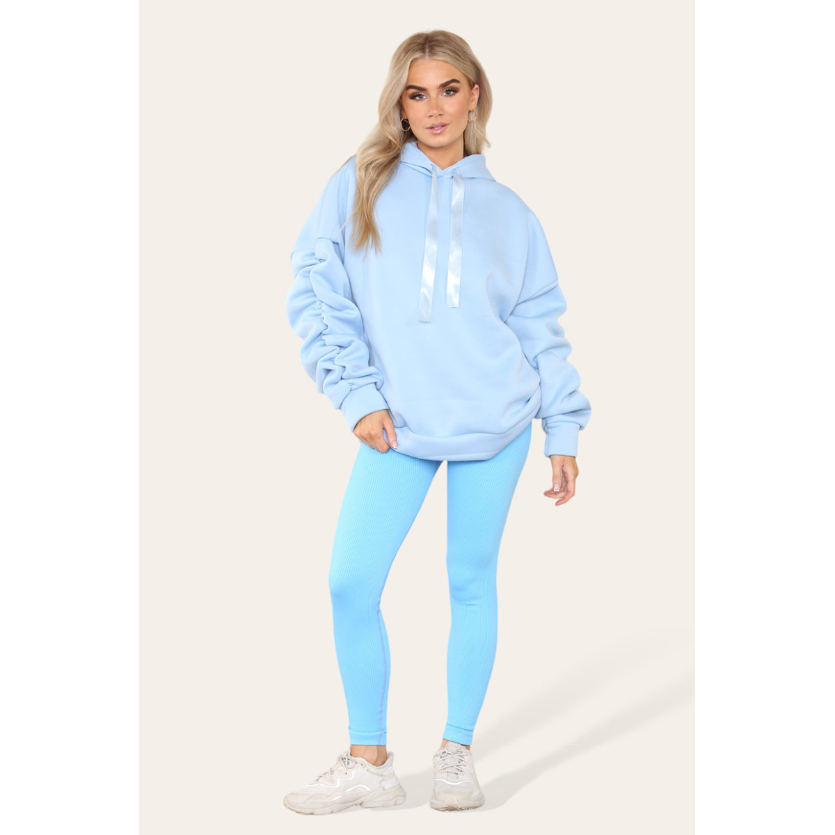 Ruched Sleeves Plus Size Hoodie with Satin Ribbon - Stylish Comfort