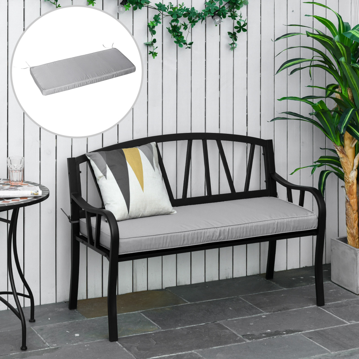 Outsunny Garden Bench Cushion 2 Seater Seat Pad Indoor& Outdoor Use