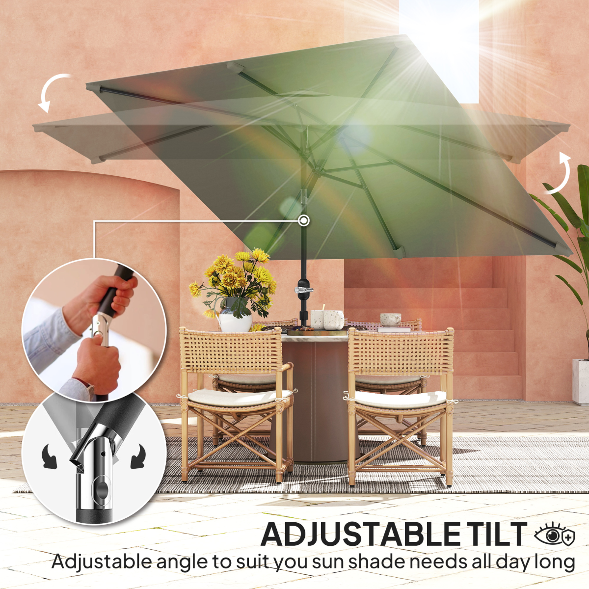 Outsunny 3x2m Garden Parasol Canopy Tilt Crank 6 Ribs Sun Shade