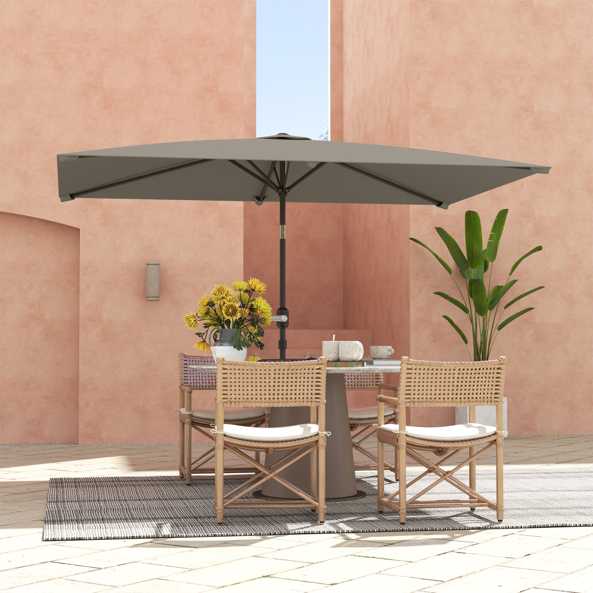 Outsunny 3x2m Garden Parasol Canopy Tilt Crank 6 Ribs Sun Shade