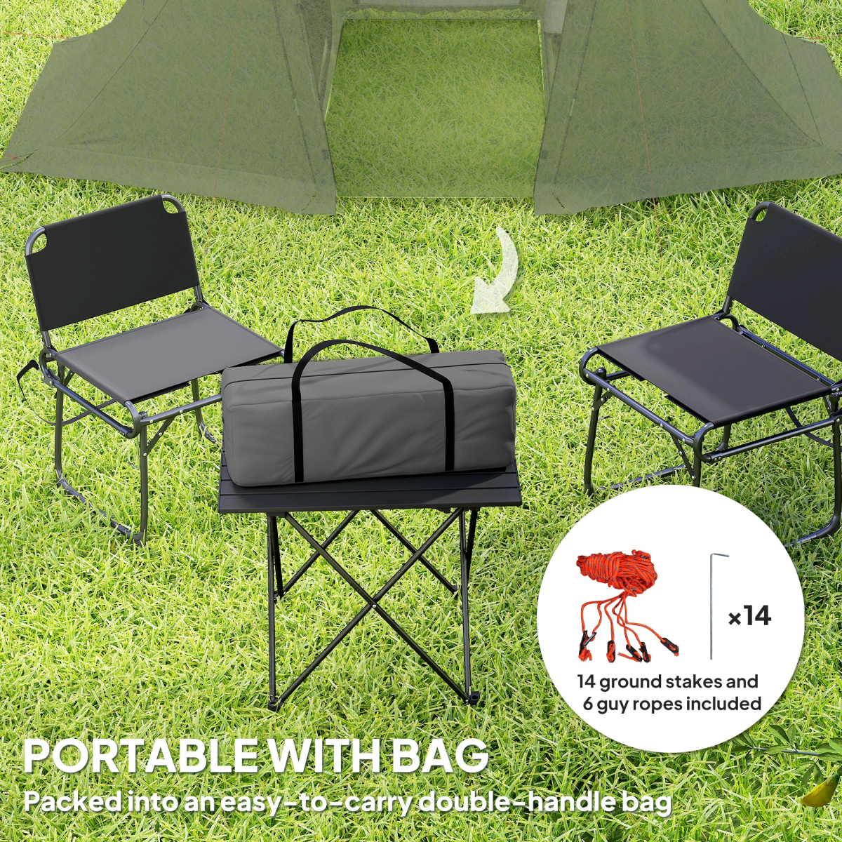 Outsunny 3 Man Camping Tent with 2 Bedrooms, 3000mm Waterproof