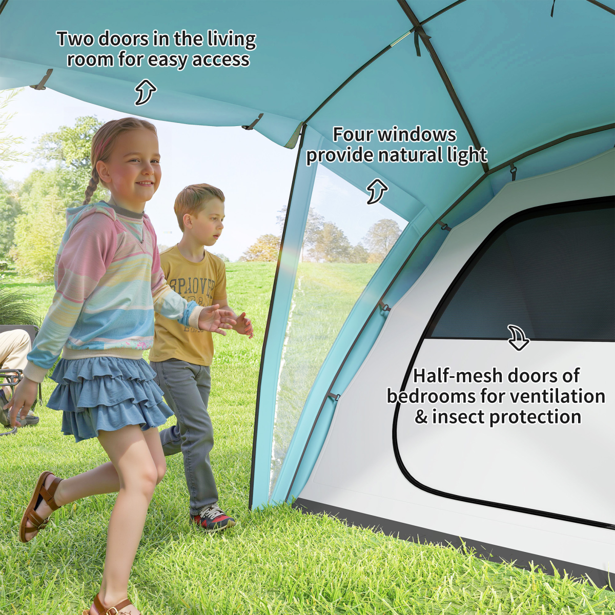 Outsunny 4-6 Man Family Camping Tent w/ 2 Bedrooms, a Living Room