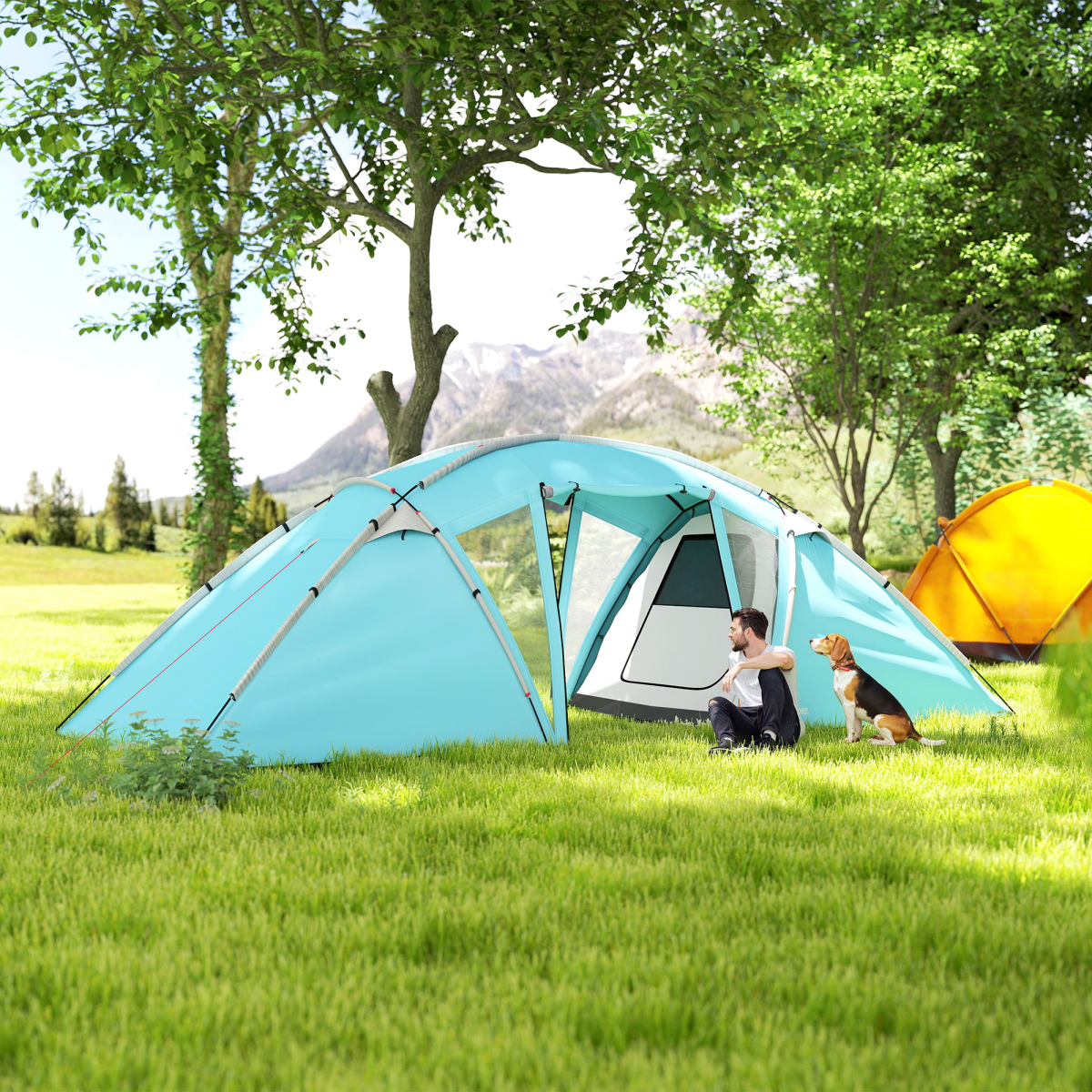 Outsunny 4-6 Man Family Camping Tent w/ 2 Bedrooms, a Living Room