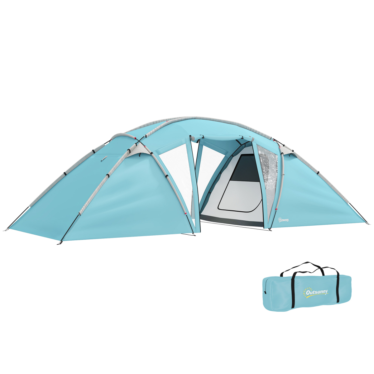 Outsunny 4-6 Man Family Camping Tent w/ 2 Bedrooms, a Living Room