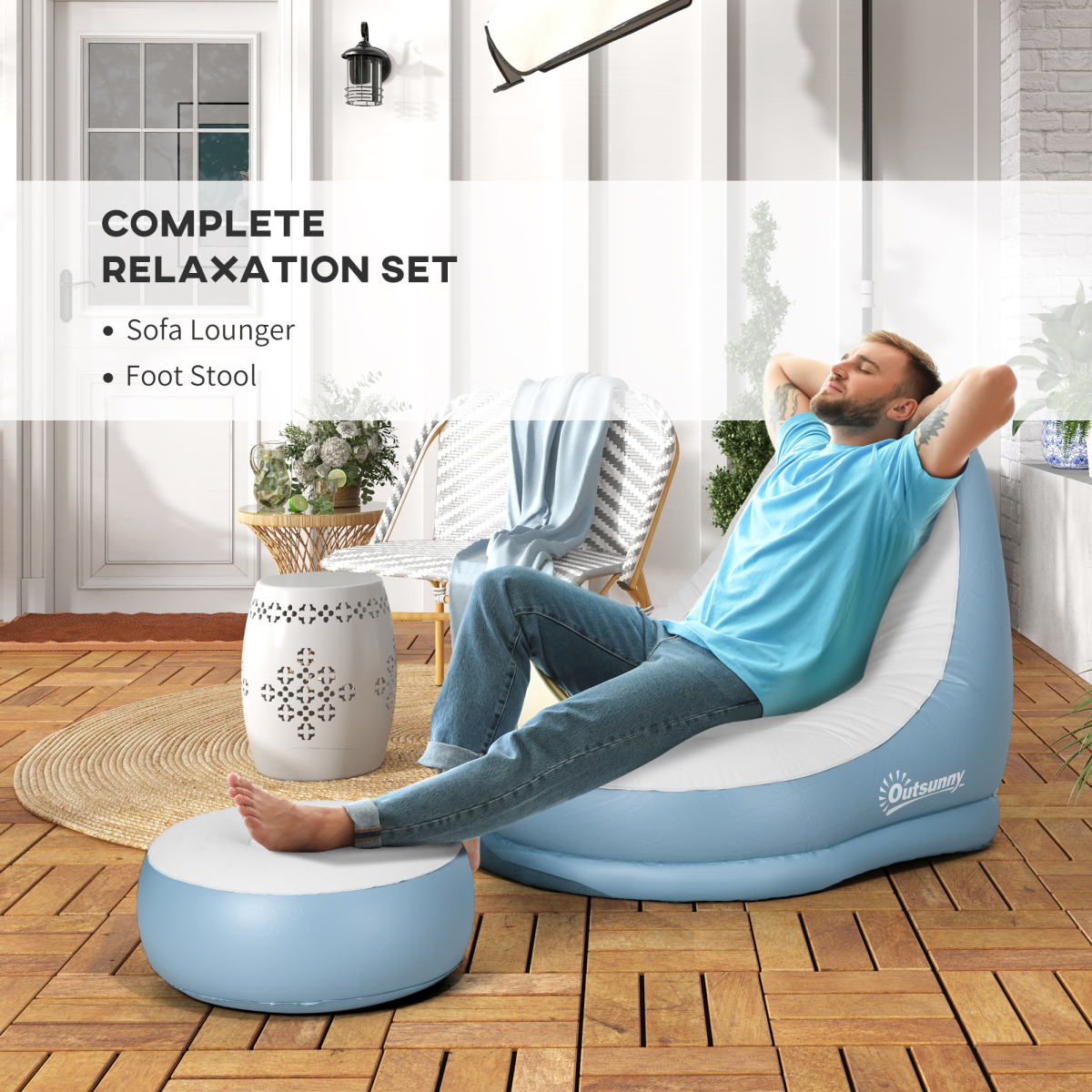 Outsunny Inflatable Chair and Footstool for Gaming, Reading, Watching