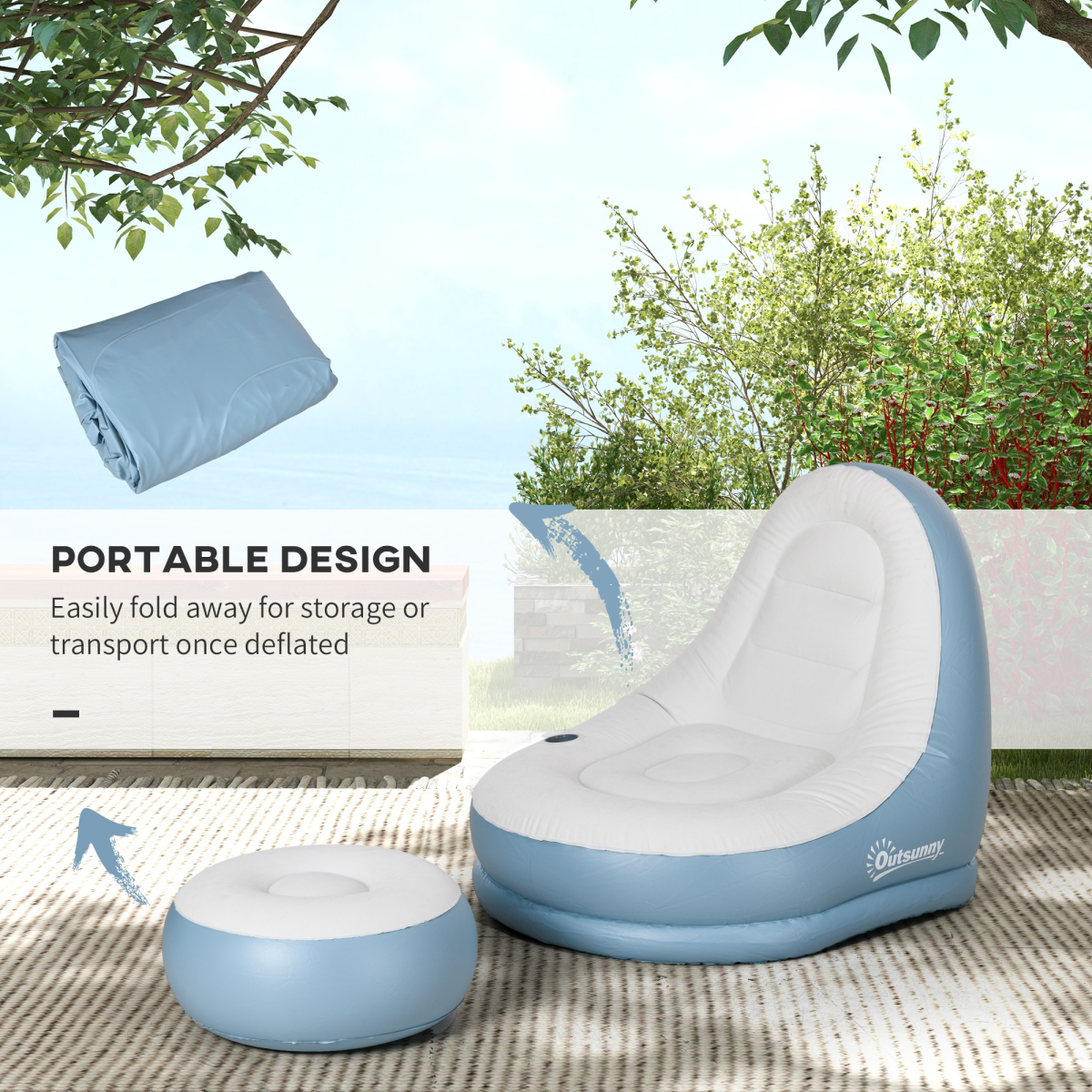 Outsunny Inflatable Chair and Footstool for Gaming, Reading, Watching