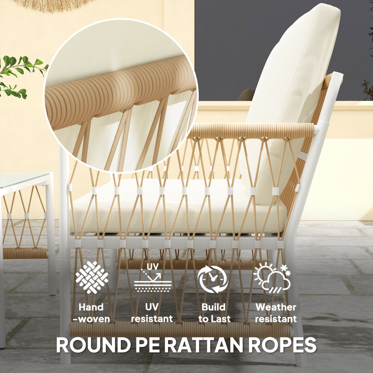 Outsunny 4 Seater Rattan Garden Sofa Set with Glass Top Coffee Table