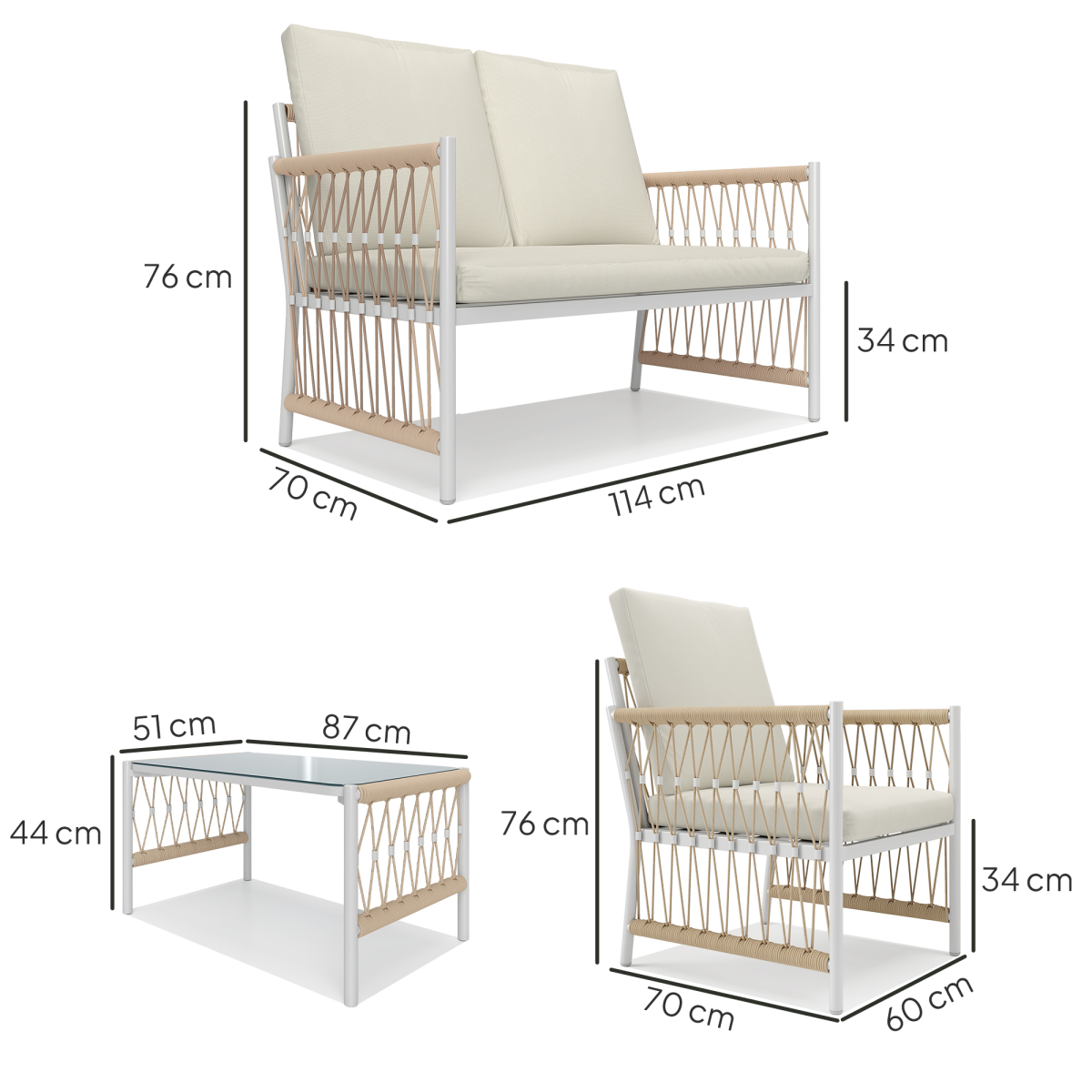 Outsunny 4 Seater Rattan Garden Sofa Set with Glass Top Coffee Table