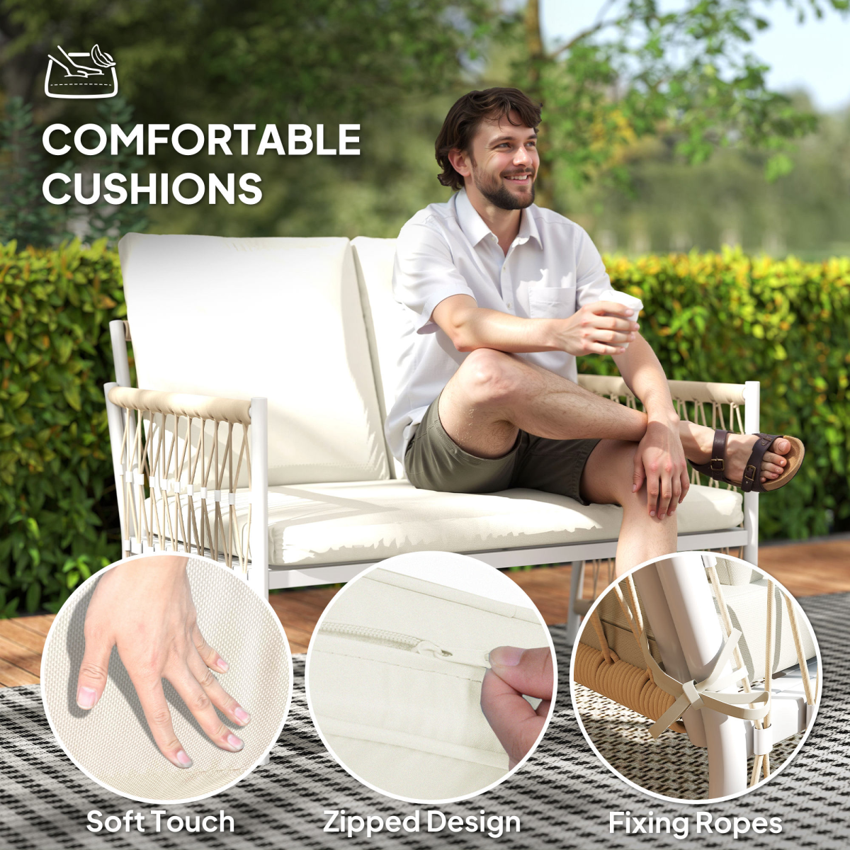 Outsunny 4 Seater Rattan Garden Sofa Set with Glass Top Coffee Table