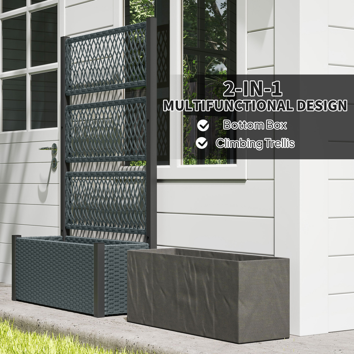 Outsunny Garden Planter Box with Trellis, Rattan Raised Bed