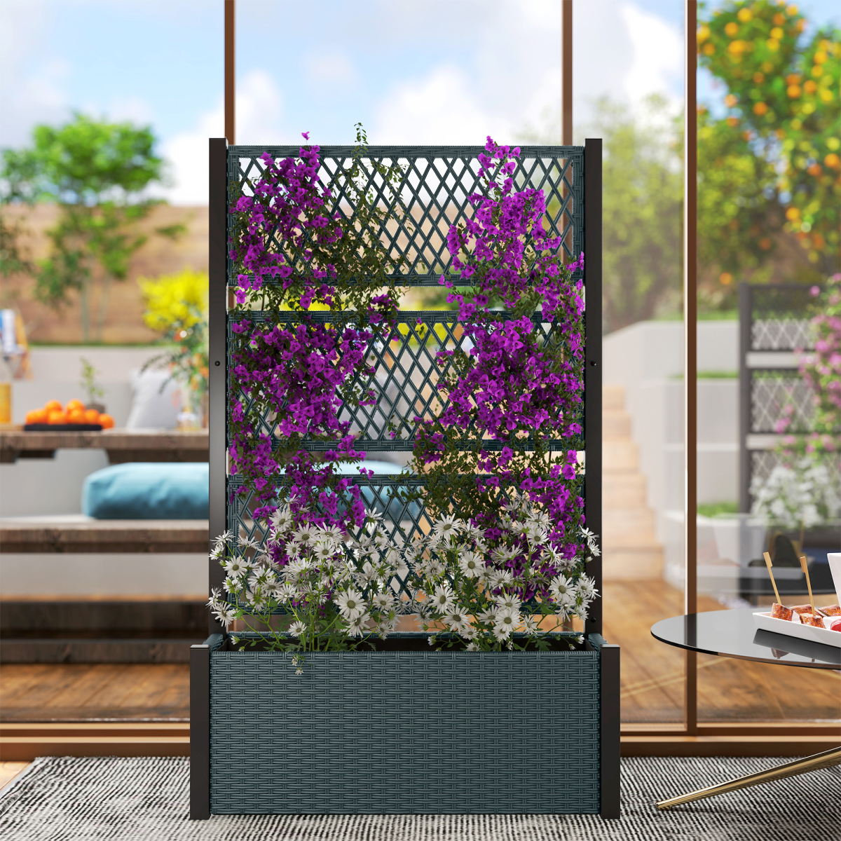 Outsunny Garden Planter Box with Trellis, Rattan Raised Bed