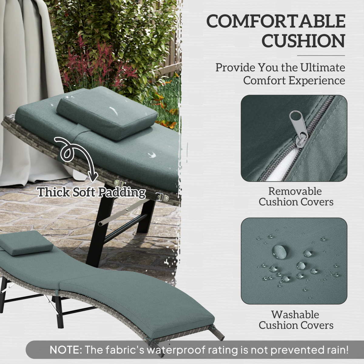 Outsunny Folding Rattan Sun Lounger with Cushion and Pillow