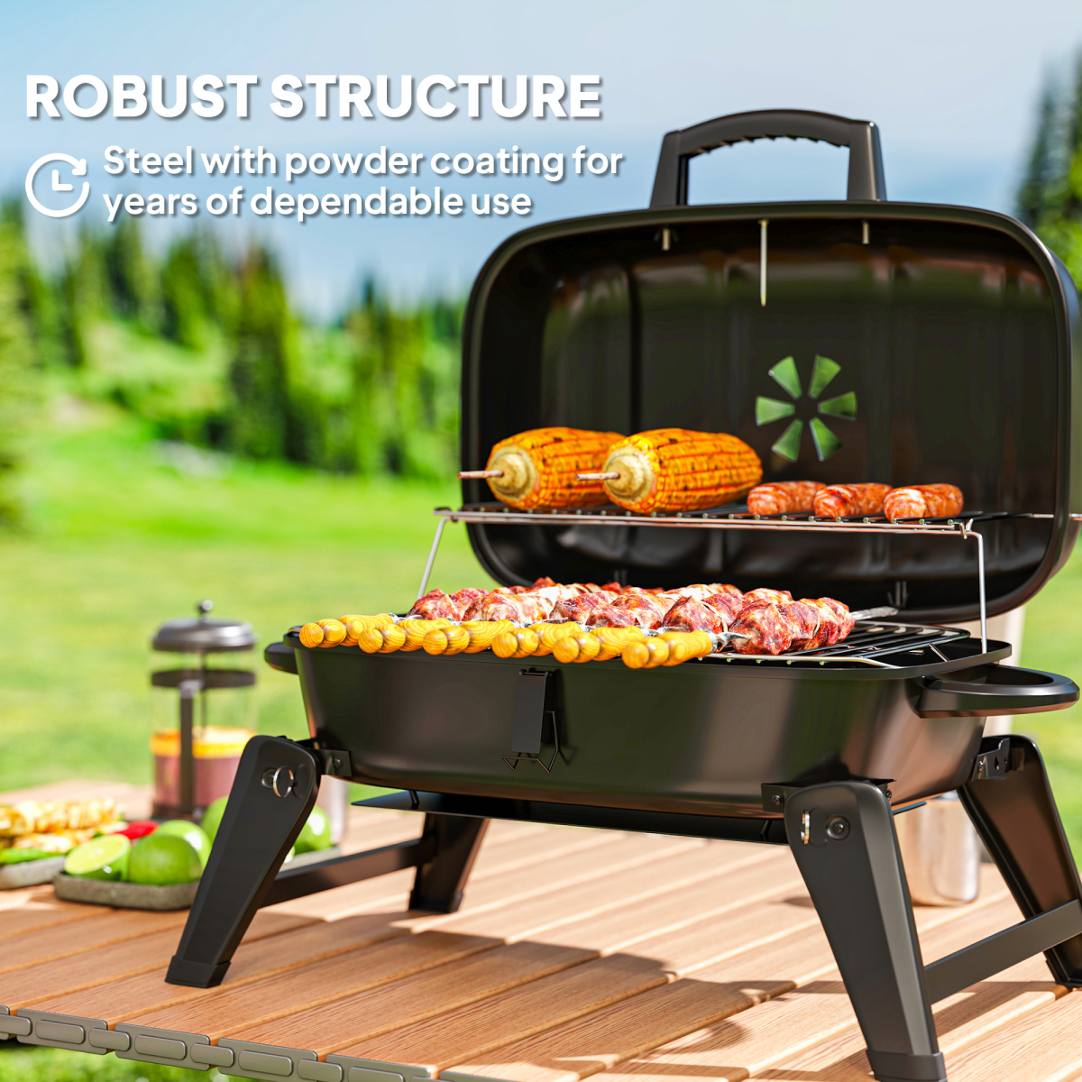 Outsunny Folding Charcoal Barbecue Grill, Portable BBQ for Camping
