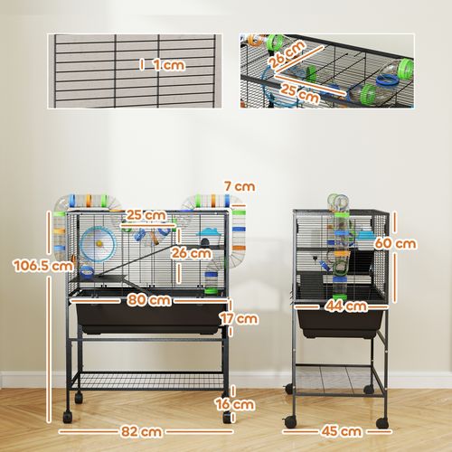 PawHut Hamster Cage, 3 Tier Gerbil Cage on Wheels with Storage Shelf