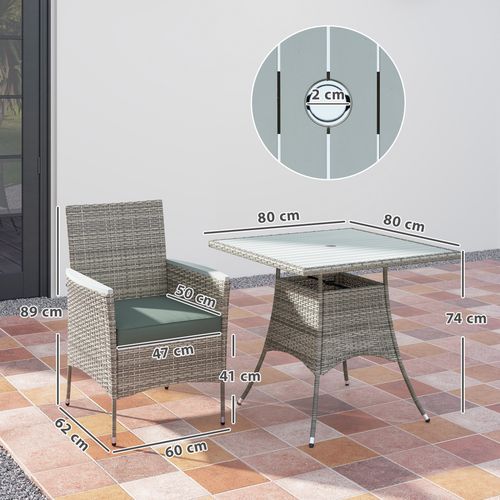 Outsunny Rattan Dining Set with Parasol Hole, Garden Table and Chairs