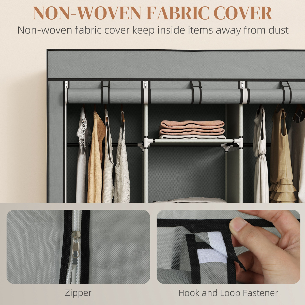 HOMCOM Portable Wardrobe w/ 5 Shelves 3 Fabric Drawers and 2 Hanging Rails