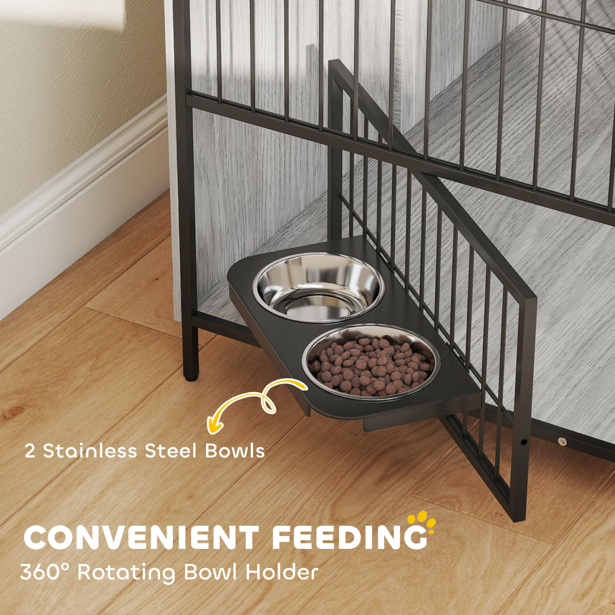 PawHut Dog Crate Furniture with Rotating Bowl Holder for Large Dogs