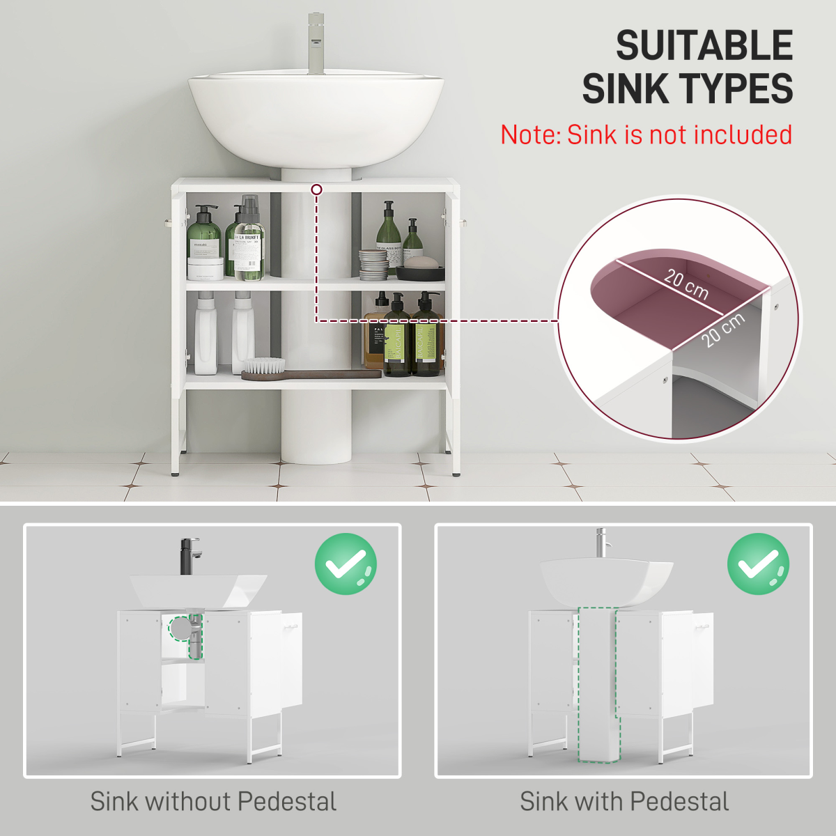 HOMCOM Bathroom Under Sink Cabinet for Basin without or with Pedestal