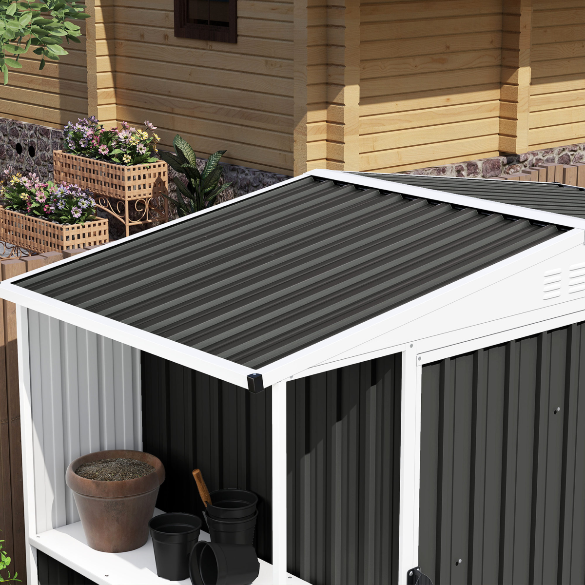 Outsunny Pack of 12 Metal Roofing Sheets for Greenhouse, Black