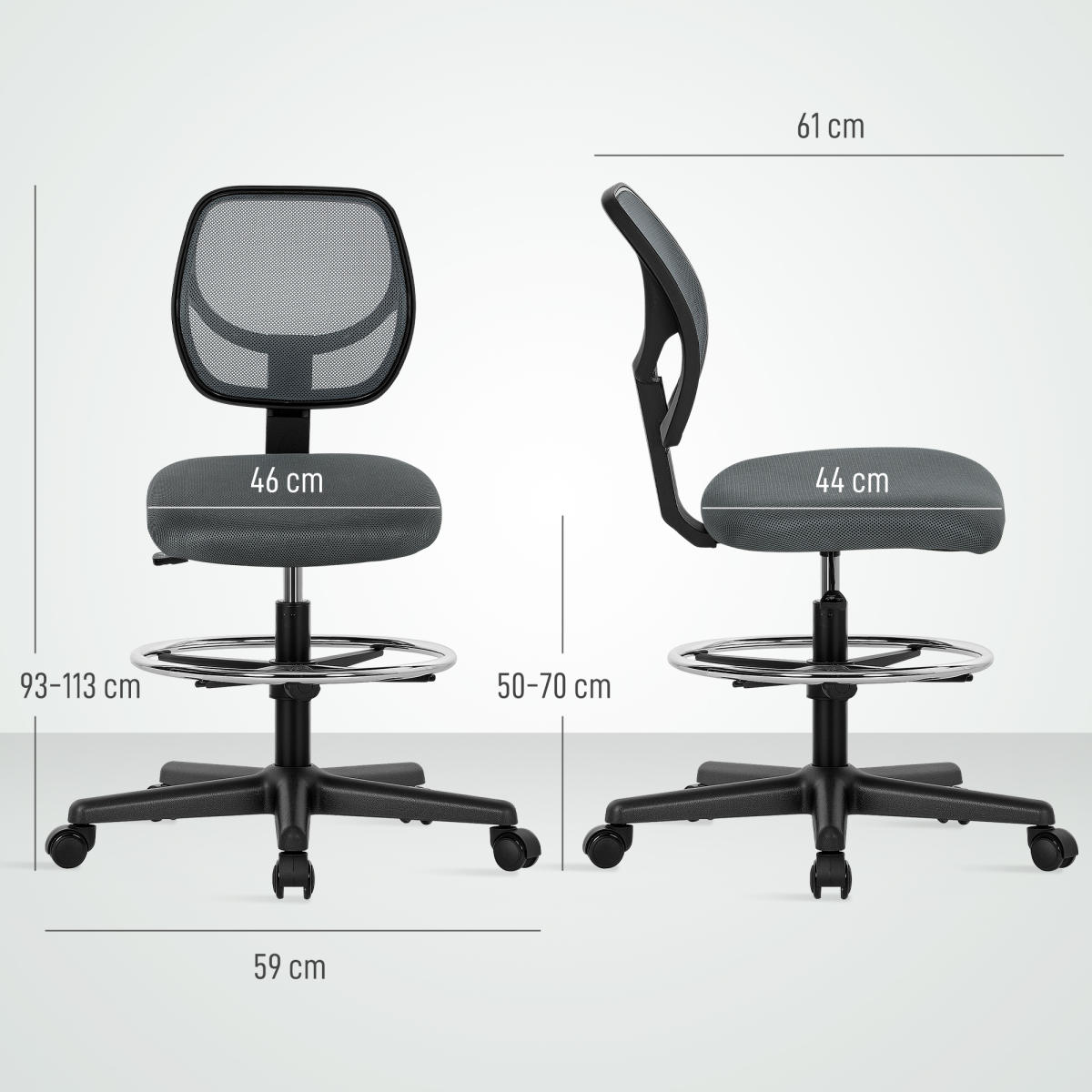 Vinsetto Swivel Mesh Office Chair w/ Adjustable Footrest Ring