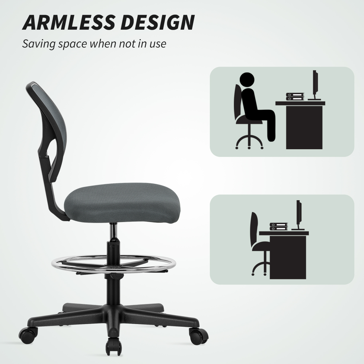 Vinsetto Swivel Mesh Office Chair w/ Adjustable Footrest Ring
